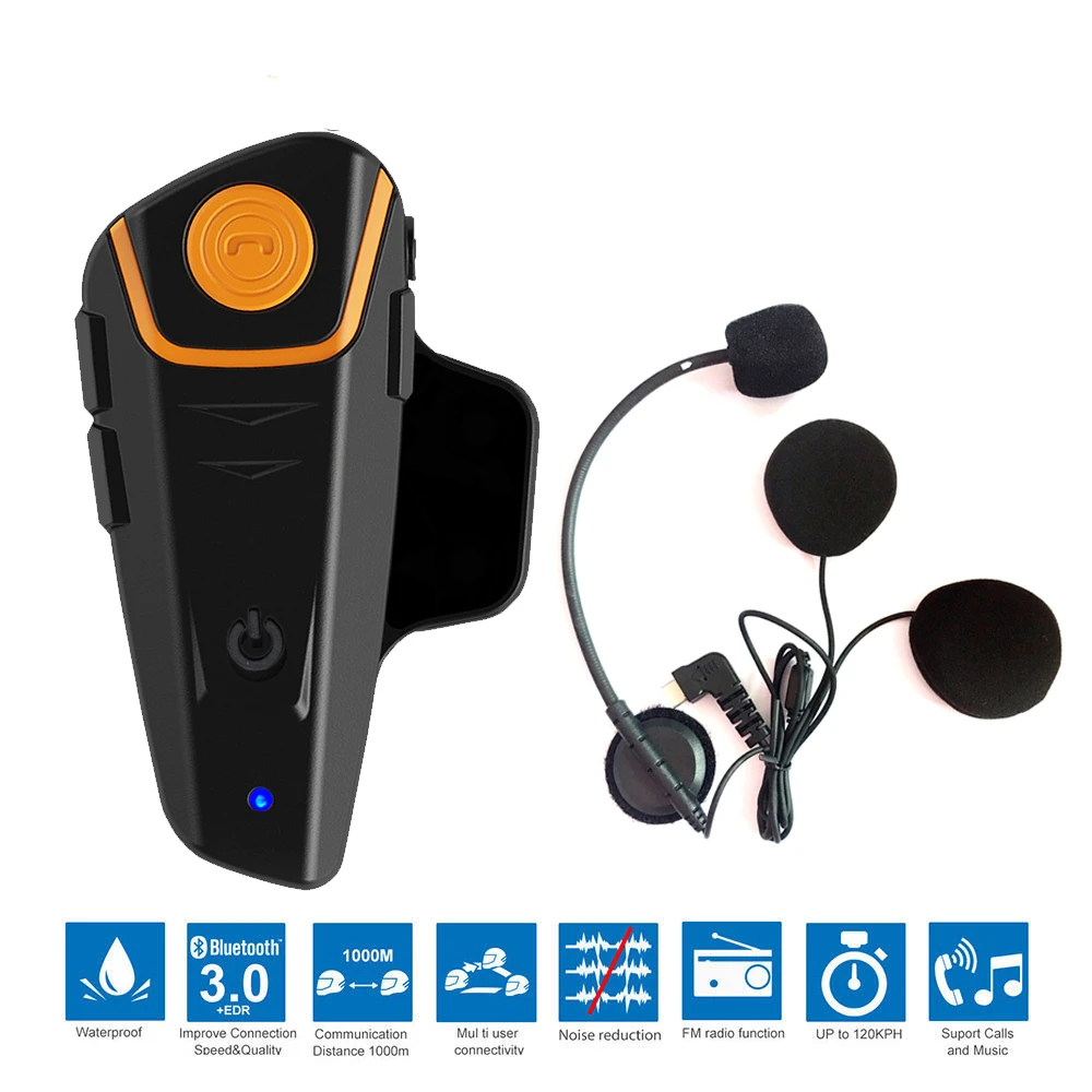 

BT-S2 Motorcycle Bluetooth-Compatible Headset 1000M Waterproof Motorcycle Helmet Intercom Motorbike Wireless Interphone with FM