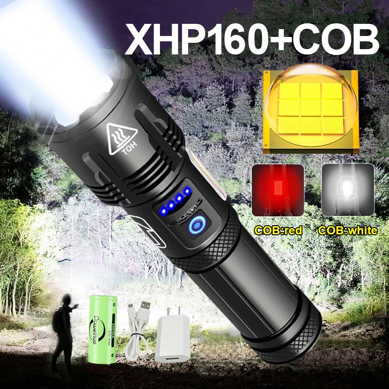 

XHP160 самый мощный яркий светильник онарик 18650 XHP90 высокой мощности COB тактический фонарь USB перезаряжаемая лампа Zoom светильник онарь фонарь д...