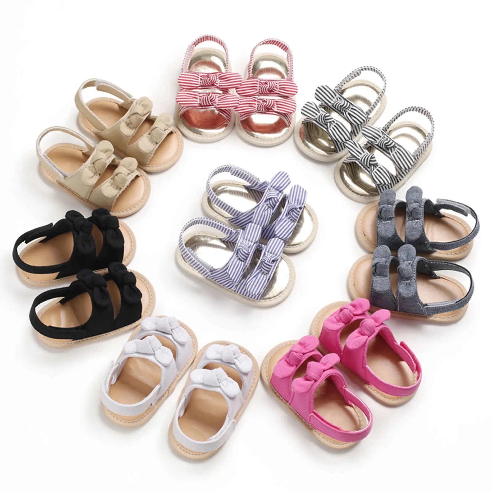 

Сандалии для новорожденных девочек 0-12 месяцев, хлопковые босоножки на плоской нескользящей подошве, с завязками, обувь для первых шагов
