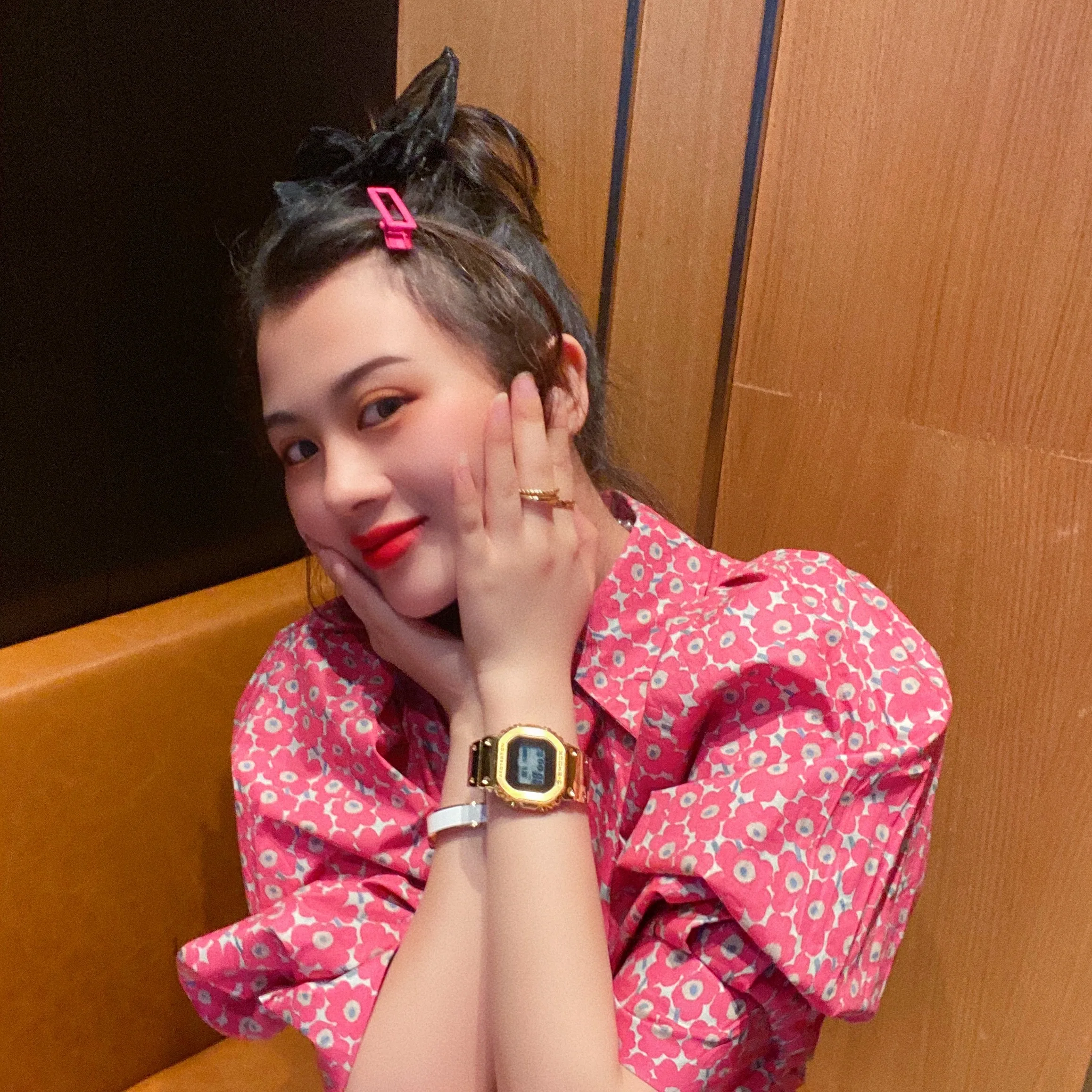 

2021 Summer New Women's Sweet Clothing Short Puff Sleeve Dot Printing Shirt Lapel Loose Pink Shirt Blouse