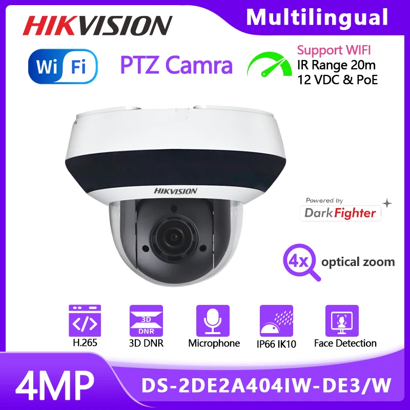 

Hikvision 4MP PTZ WIFI Camera Outdoor DarkFighter DS-2DE2A404IW-DE3/ W Speed Dome IP67 4X Zoom PoE Security Webcam with Audio