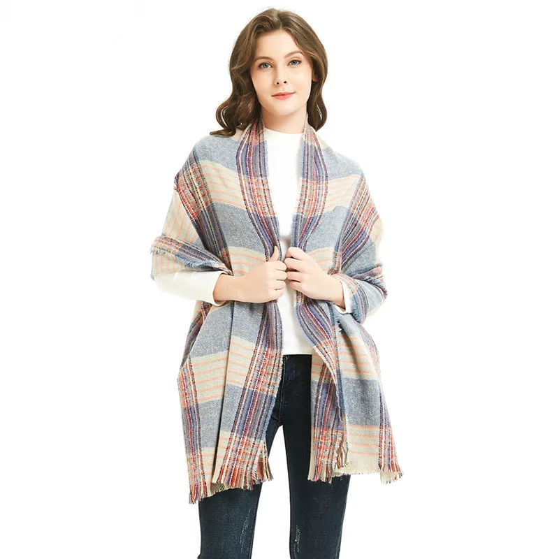 Осень и зима 2020 новый двухсторонний клетчатый колючий шарф с бахромой женский