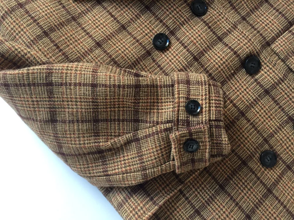 Vintage Plaids Clothes Loose Woollen Coat Women's New Checked Coat Baggy Silhouette Overcoat Tweeds Winter female Outerwear