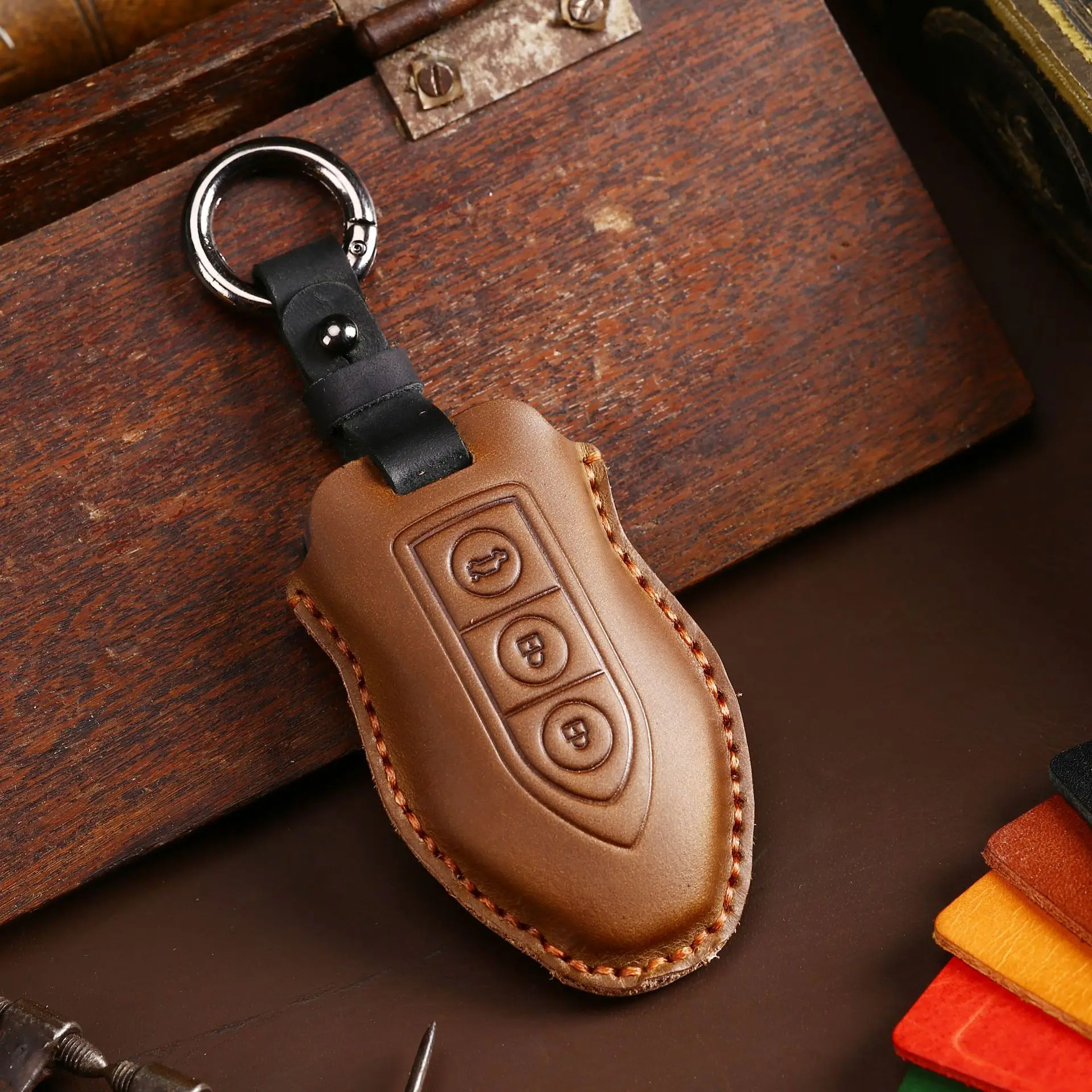 

Luxury Genuine Leather Cars Key Holder Case Cover for Leopaard Zotye Smart Car Accessories Keychain