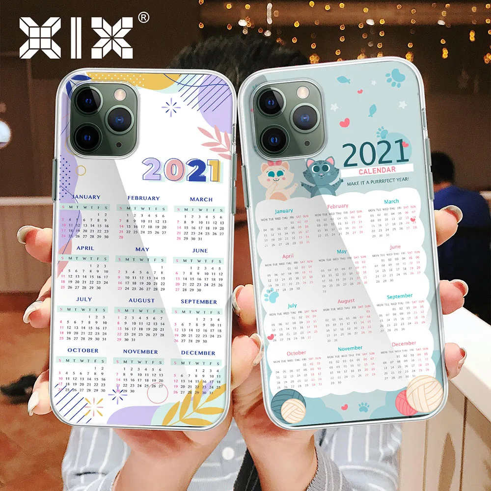 

2021 Calendar Cover for iPhone 12 Pro Max Case X XS Max XR SE 2020 7 8 Plus Soft Black Silicone Fundas Coque for iPhone 11 Case