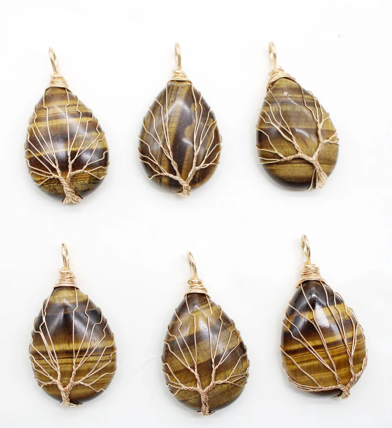 Оптовая продажа 4 шт./лот натуральный тигровый глаз камень дерево жизни ручная