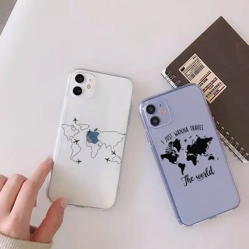 

Airplane world map travel line Phone Case Clear Transparent for iPhone 11 12 13 mini pro XS MAX 8 7 6 6S Plus X 5S SE XR 2020