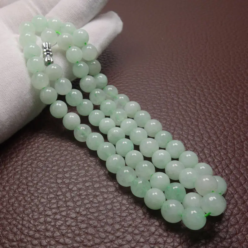 

8-10mm Green a Emerald Beads Necklace Jade Jewelry Jadeite Amulet Fashion 100% Natural Charm Gifts for Women Men