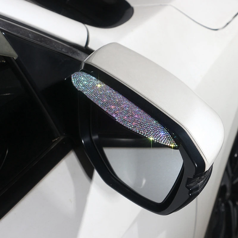 

2Pcs Bling Rhinestone Eyebrow Car Side Rearview Mirror Sun Shade Snow Guard Waterproof Rainproof Shield Weather Protection Cover
