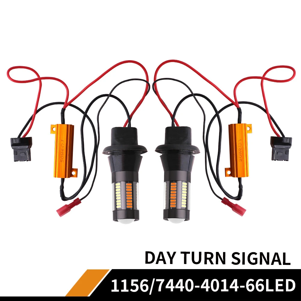 

2X Dual Color 1156 BA15S P21w 66SMD Led Bulbs DRL Turn Signal Lamps Resistor Lens kits Canbus No Error Dual Color White&Amber