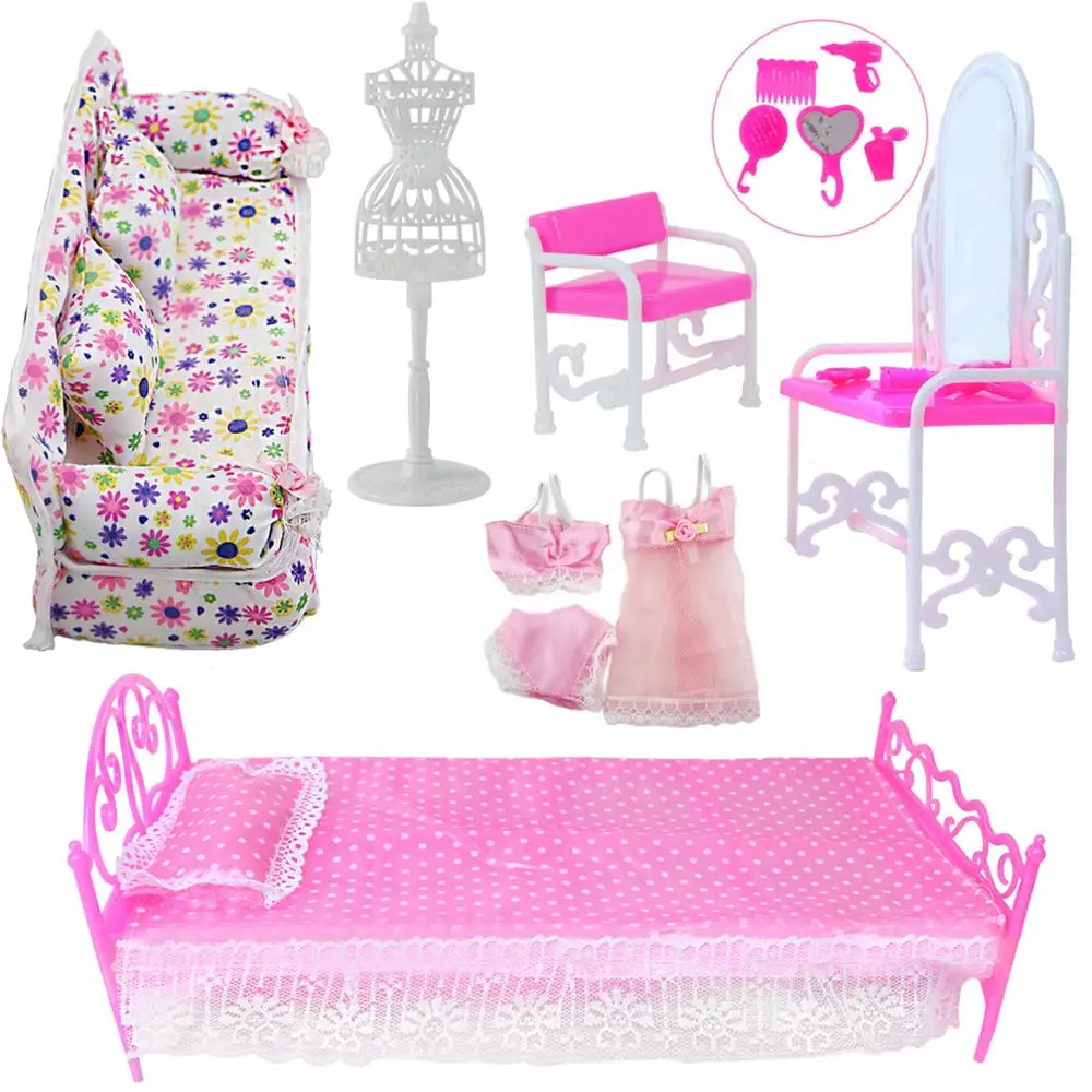 5 предметов аксессуары для кукольного домика = кровать + пижама комод диван