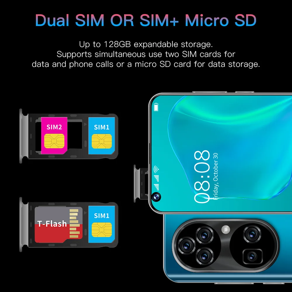 

New HUAWE Smart Phone P50PRO+ Global Version 7.3Inch 12GB 512GB Android 11.0 Mobile Phone Wholesale Qualcomm 888 Cellphone