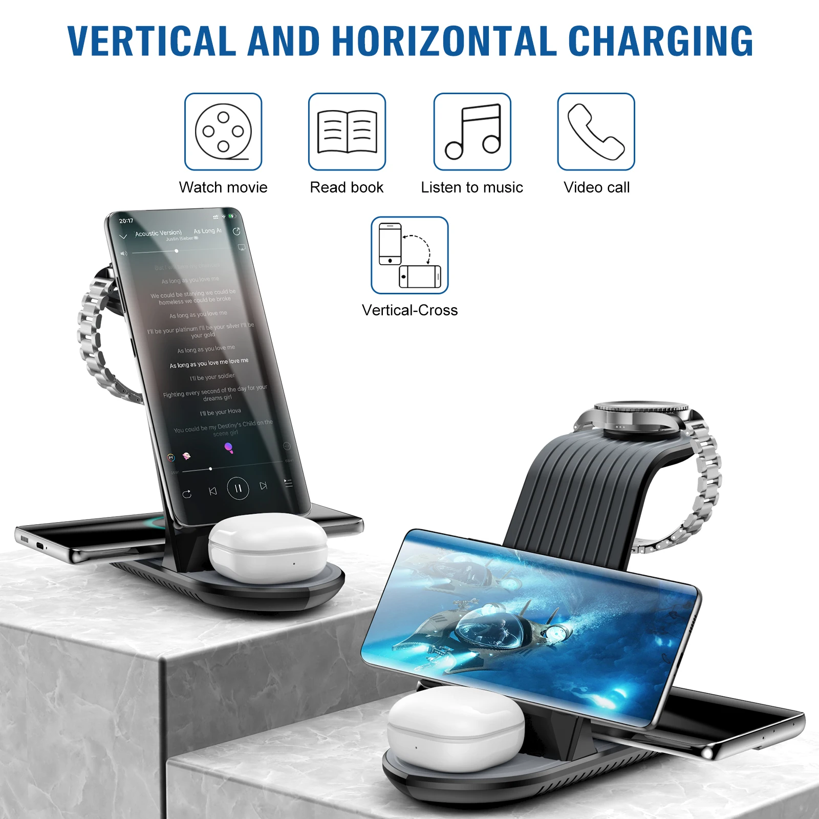 wireless charger 4 in 1 qi fast charging station for samsung galaxy watch 3active 2gear s3sportbudss21note 20 iphone 12 free global shipping