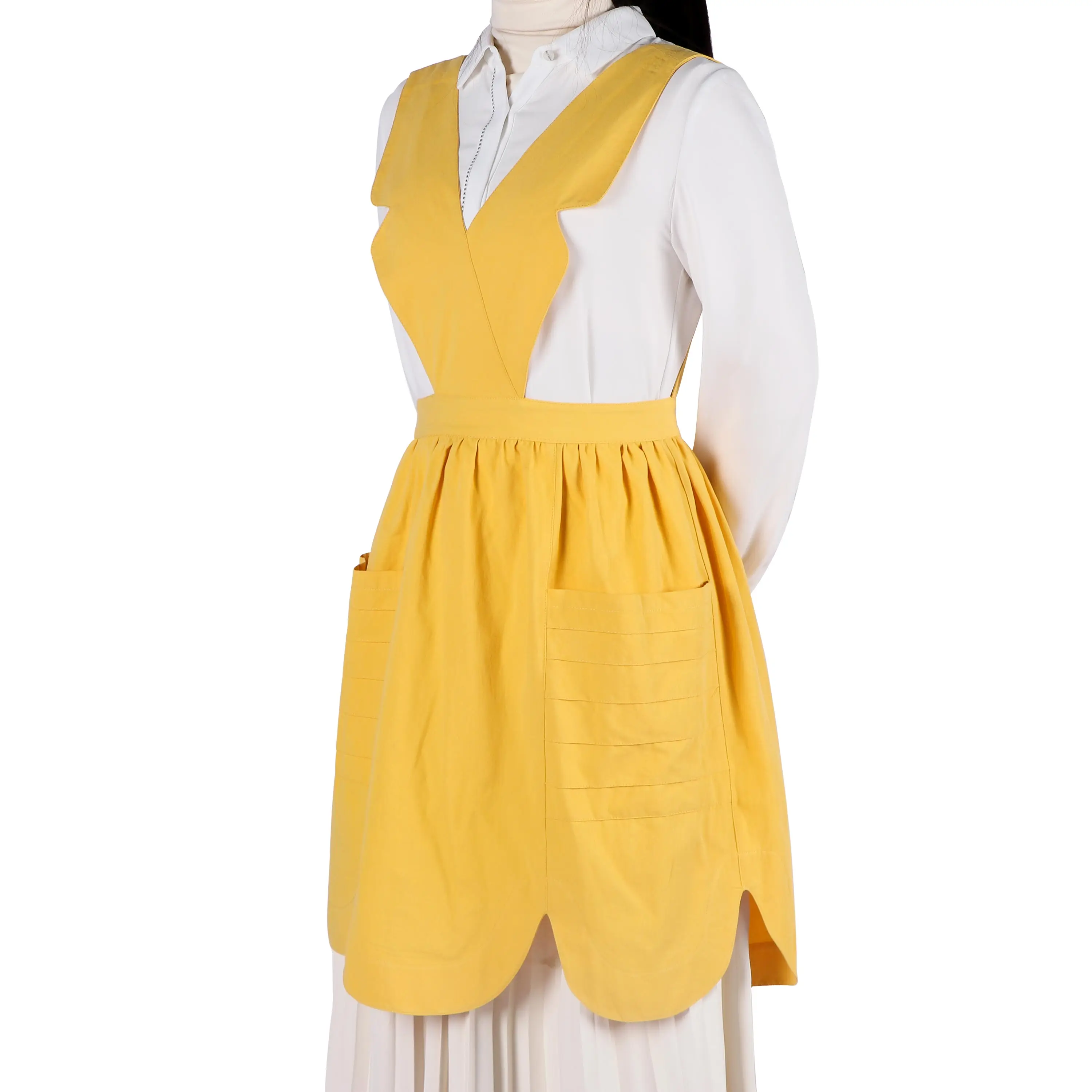 

New Retro Style 100% Cotton Garden Aprons for Women Elegant Pinafore Dress Baking Cooking Painting with Waist Ties