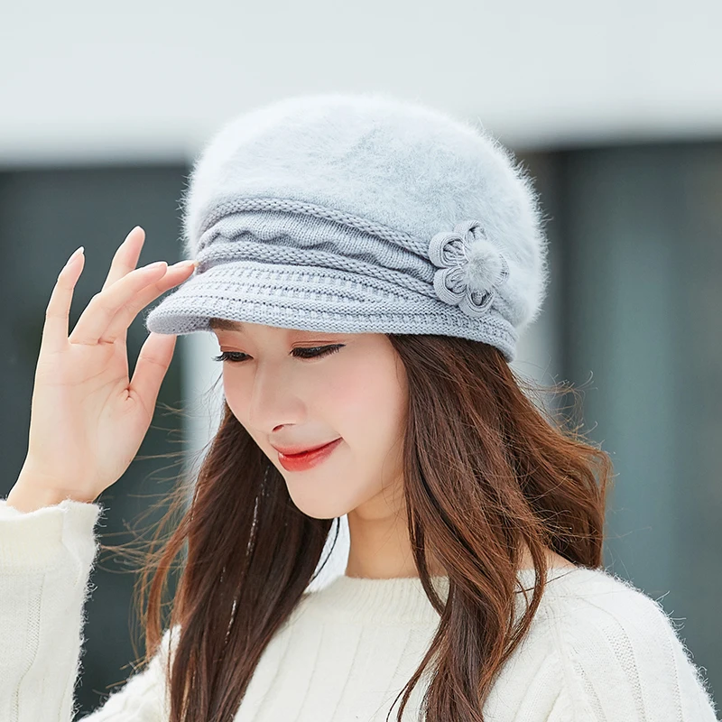 warm Girl Winter Autumn beret hat for women Wool knitted mom Rabbit fur solid fashion lady cap fall Female | Аксессуары для одежды