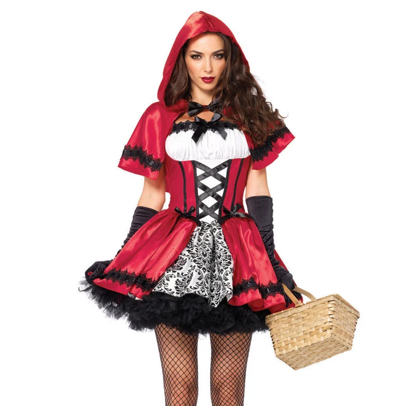 

Deluxe Adult Women Little Red Riding Hood Cosplay Costume Classic Fairy Role Fancy Dress