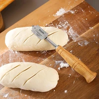 304 stainless steel curved bread cutter with wooden handle bread trimming knife dough bisector european style french loaf cutter