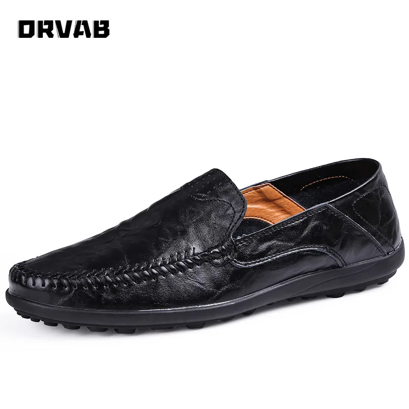 

Mens Shoes Plus Size 38-47 New Men Leather Shoes Luxury Sneakers Flats Moccasin Soft Non-slip Brand Fashion Black Brown Loafers