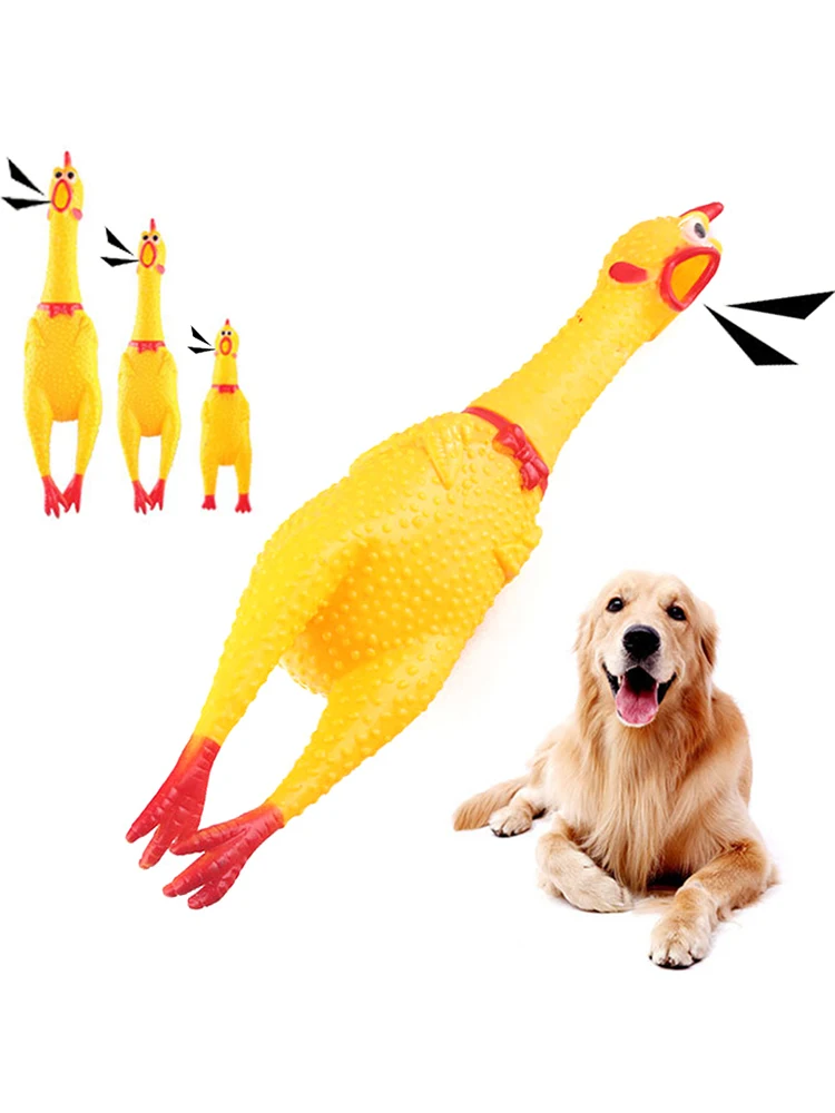 

Pet Cat Dog Vocal Toy Screaming Chicken Squeeze Sound Chew Toy For Dogs Durable Funny Squeaky Yellow Rubber Chickenes Toys
