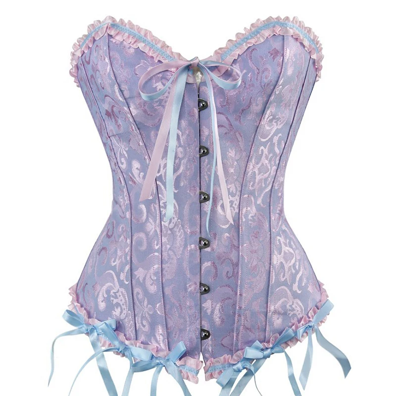 

Women Top Corselet Satin Jacquard Sexy Lace Up Boned Waist Cincher Tank Overbust Corset Bustier Plus Size S-6XL Gothic