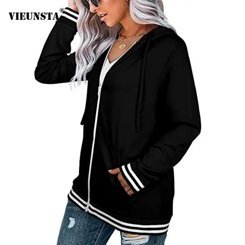 

2022 Lady Zipper Hooded Pocket Solid Color Tops Spring Autumn Fashion Outdoor Sweatshirt Women Casual Long Sleeve Sports Hoodies