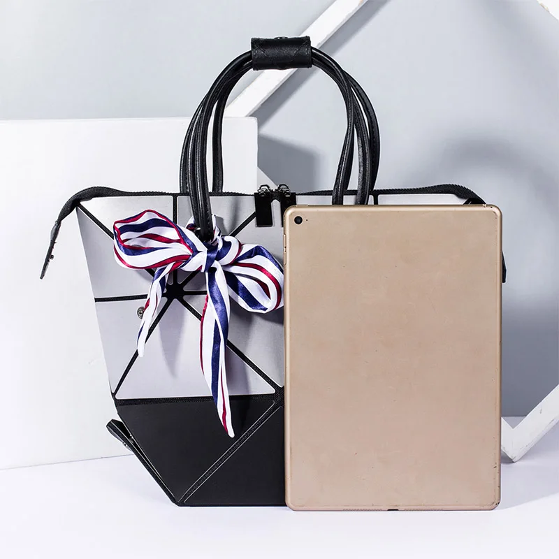 woman folding changing color handbags rhombus geometric shoulder bags ladies fashion tote bags teenage zipper feature bag free global shipping