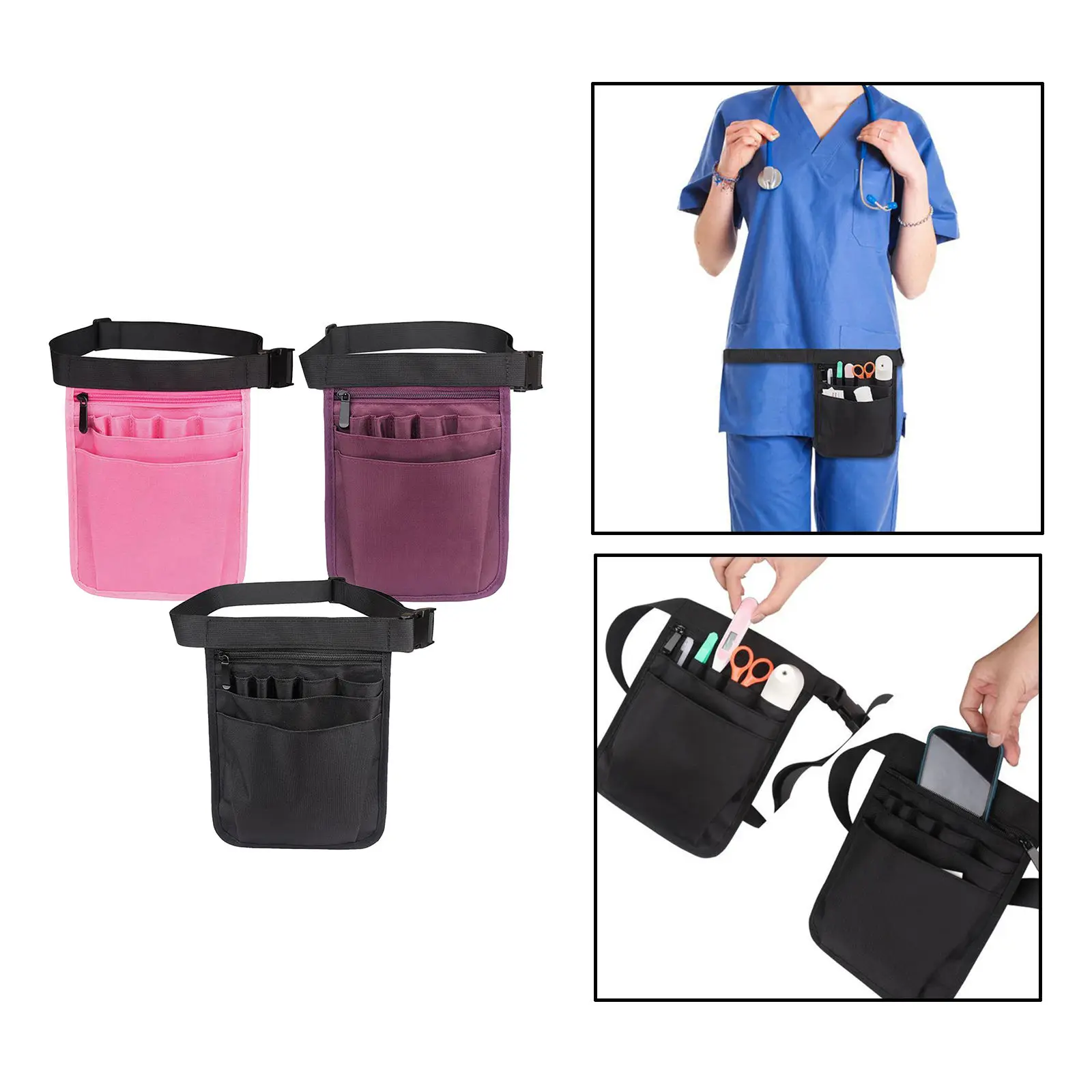 

Nylon 2 Sided Nurse Organizer Belt Quick Pick Waist Bag Fanny Pack 9 Pocket Multi Compartment Hip Bag with Adjustable Belt