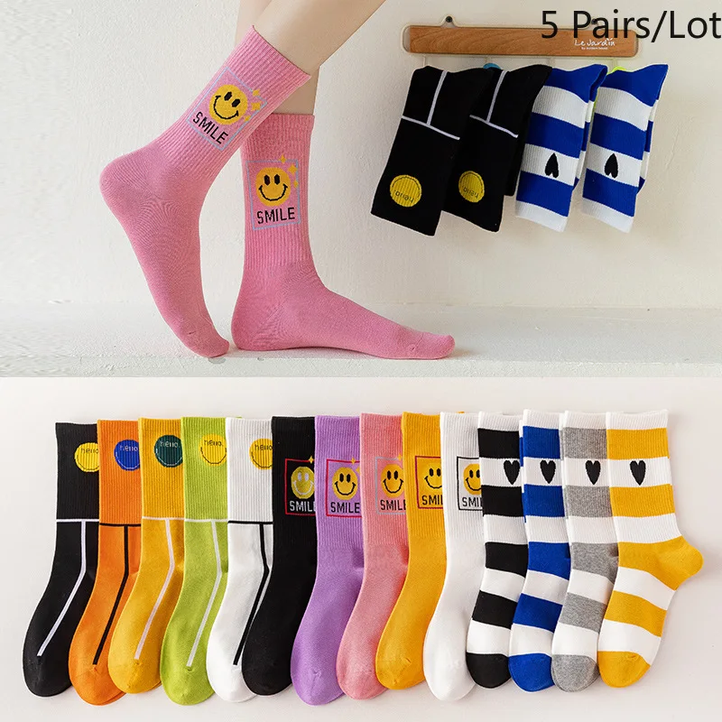 

Four Seasons Socks for Women Lovely Smiling Face Sweet Love Cotton Socks Mid Tube Hose Multiple Colors and Patterns to Choose