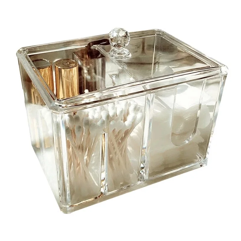 Покрытый хлопковый ящик для хранения косметики прозрачная акриловая маленькая