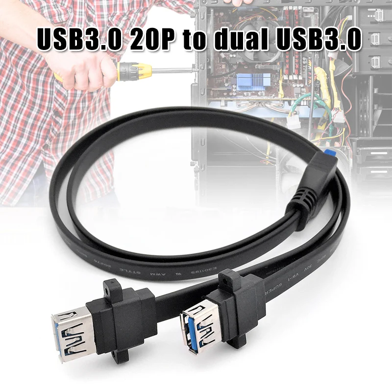 

Dual Ports USB 3.0 Female Mount Panel To Motherboard 20Pin Power Cable Cord ND998
