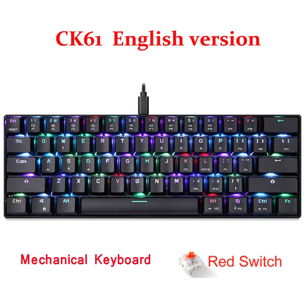 Ck 61 English red MOTOSPEED Bluetooth механическая клавиатура RGB игровая клавиатура с синим переключателем анти-призрак ключи для компьютера ТВ коробка игровой PK CK104 - Цвет: Ck 61 English red