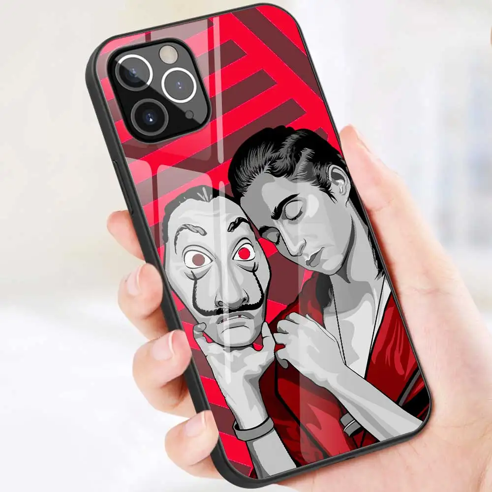

For iPhone 11 12 Pro Max Mini XR XS X 8 7 6 6S Plus SE 2020 Case La Casa De Papel Tempered Glass Soft TPU Frame Back Cover Coque
