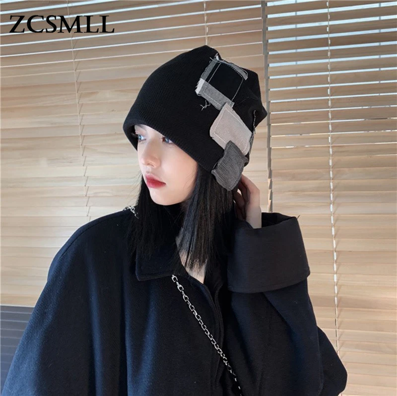 

Женская Черная эластичная теплая шляпа ZCSMLL с нашивкой, новая круглая купольная темпераментная модная универсальная весенне-осенняя 2021 TH1163