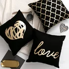 Подушка для дивана, черная, золотая, подушка с принтами листьев, из брошенной золотой фольги, декоративные подушки для диванов, для домашнего декора
