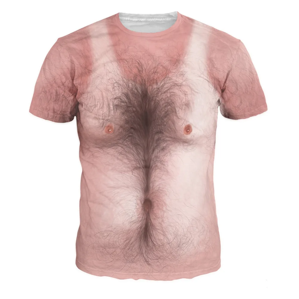 

Summer Men's Fake Muscle Chest Hair Hip Hop Funny T-shirt 3D Printing Powerful Pectoral Muscle Pattern T-shirt Ladies Men's Abdo