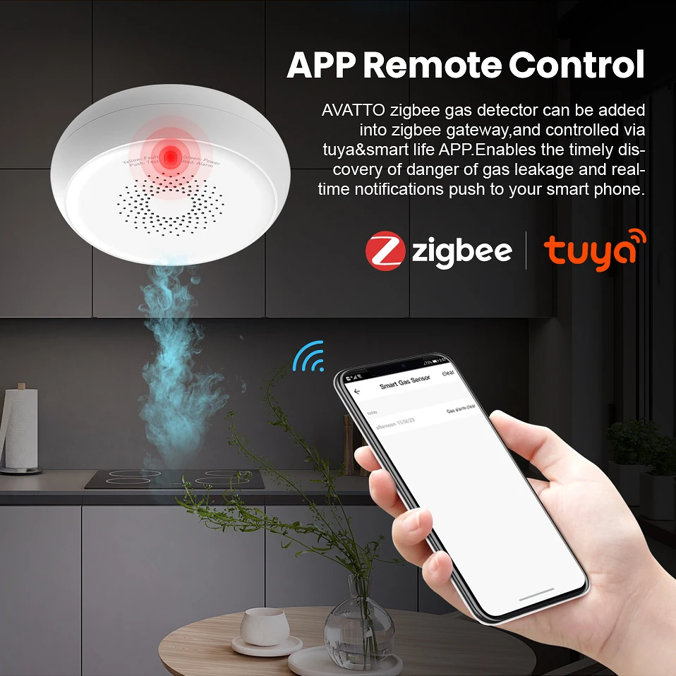 anti theft lock AVATTO Tuya Zigbee Gas Leak Detector Sensor, Smart Home Security Alarm System Smart Life APP Work with Tuya Zigbee Gateway Hub touch screen keypad for alarm system