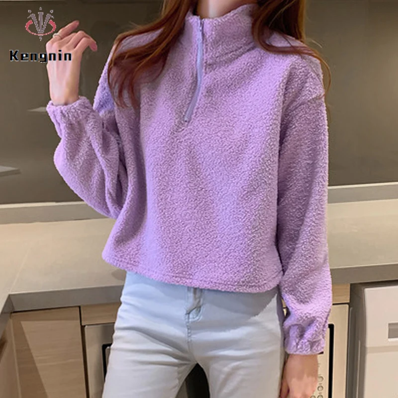 

Women Sweatshirts 2021 Winter Korean Chic Loose Ladies Pullovers Zipper Hoodies Print Female Clothing Long Sleeve Tops KN71
