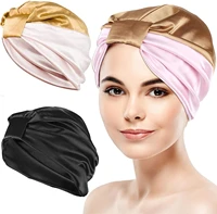 2pcs imitation silk night cap unique double layer sleep cap set soft fashion bonnet for women ladies beanie headwrap sleep hat