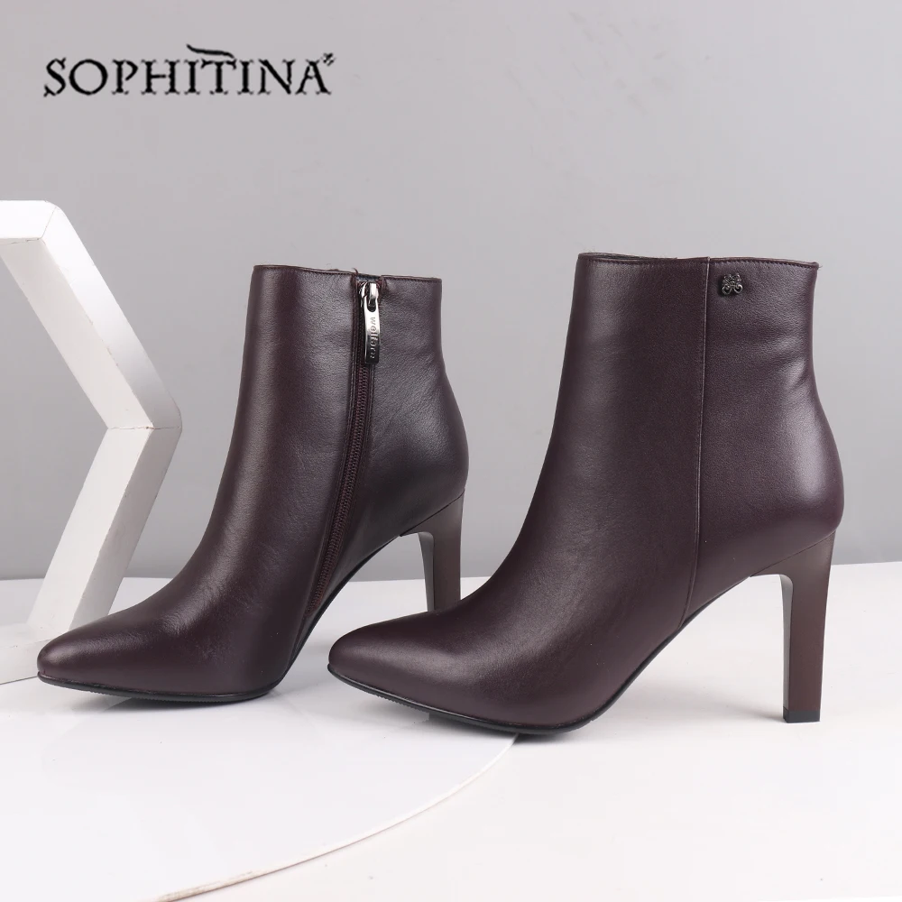 SOPHITINA/пикантные ботинки с острым носком; Высококачественная обувь из натуральной кожи на тонком каблуке; модная однотонная обувь на молнии; новые женские ботильоны; SC219