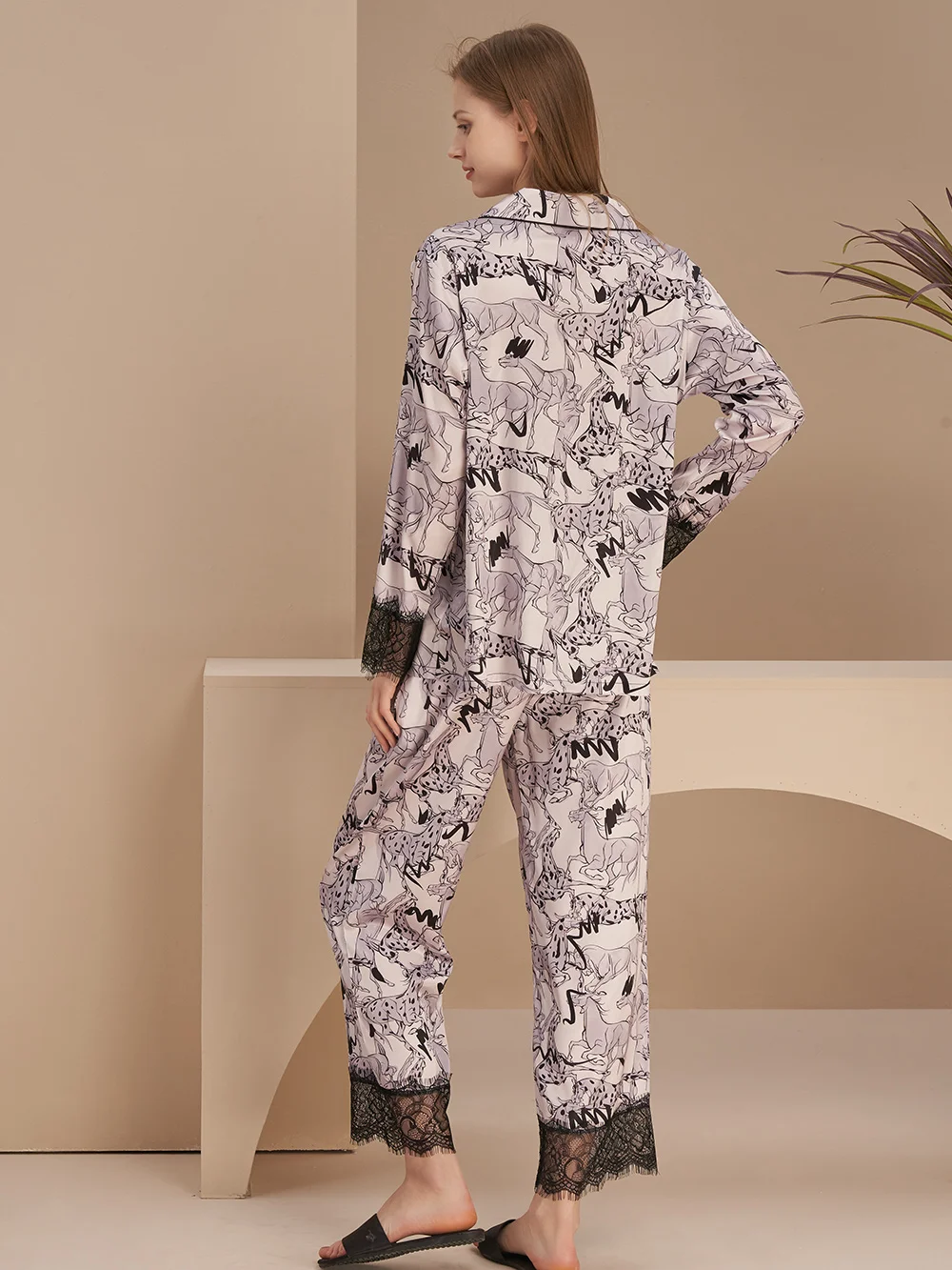 

Homewear Women 2 Piece Sets Spring Summer Silk Satin Tops And Wide Leg Pants Suit Pajamas Casual Simple Soft Lady Sportswear