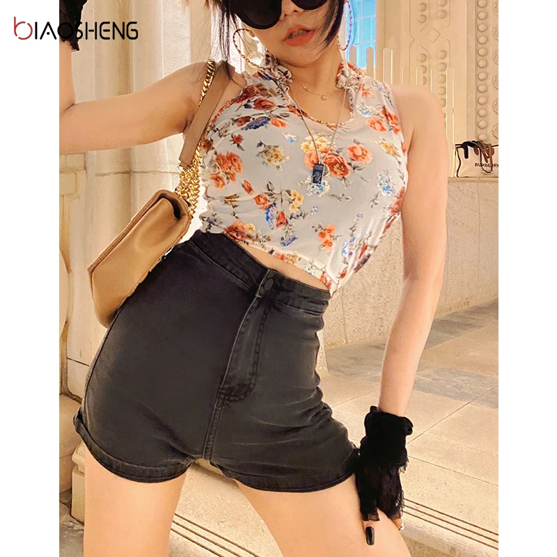 

Women's Fashion Denim Shorts Female High Waist Shorts Summer Women's Clothing Sexy Slim Elasticity Shorts Jeans Hip Pants