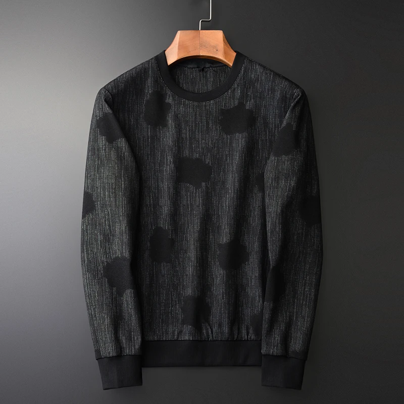 Yarn Dyed Black Sweatshirt Male Luxury Spring Dark Fringe Round Collar Sweatshirts Men Plus Size 4xl Slim Mens Hoodies