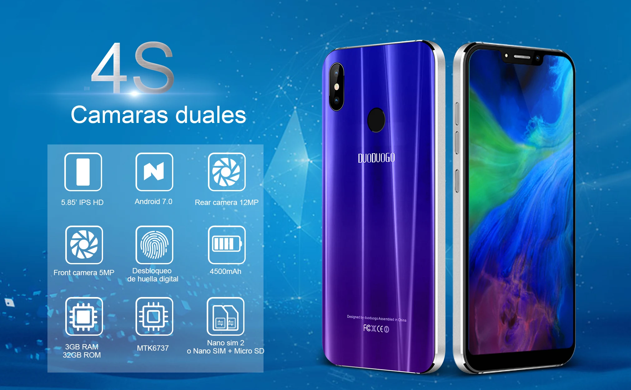4G LTE отпечатков пальцев DUODUOGO 4S мобильный телефон Android 3 ГБ + 32 5 85 ''HD экран 4500 мАч