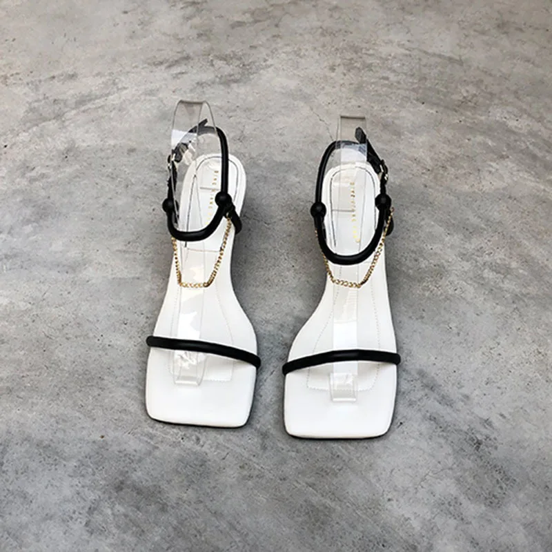 Женские босоножки на высоком каблуке [DEAT] черные из искусственной кожи с