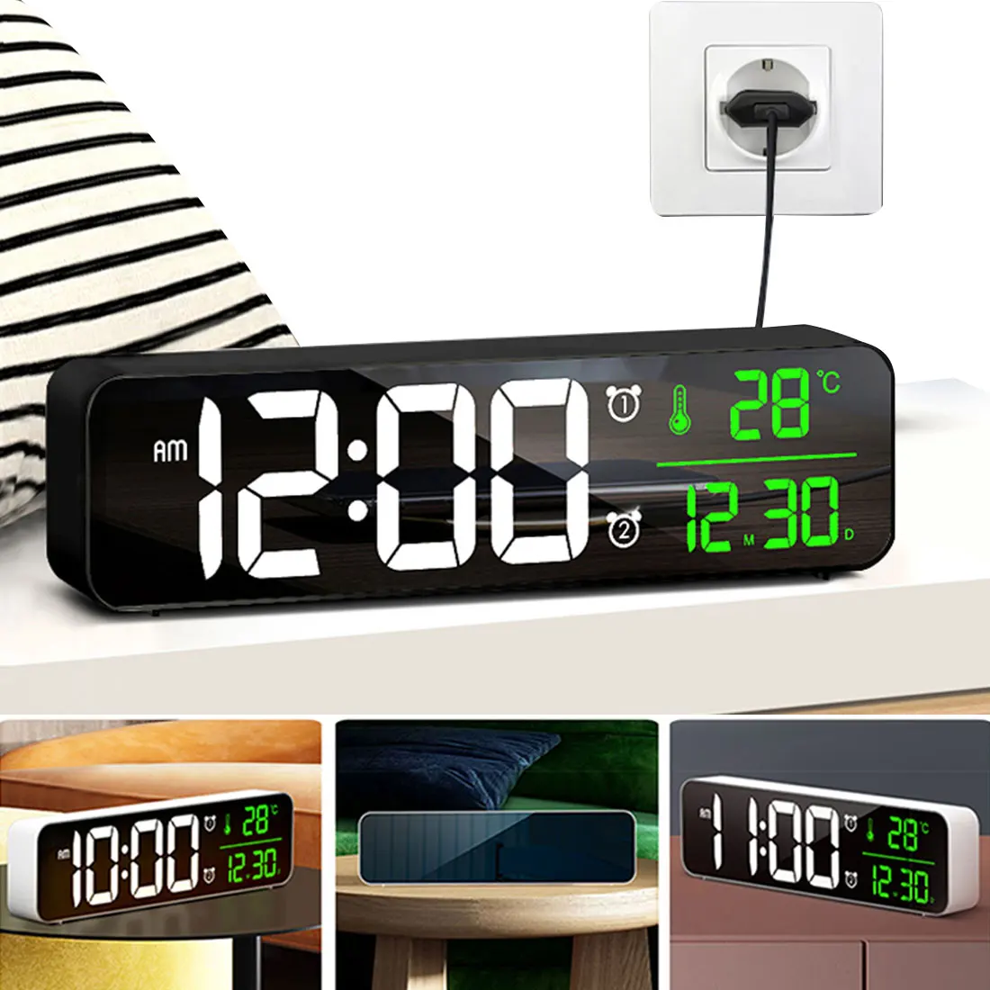 Цифровые электронные настольные зеркальные часы с функцией повтора и USB