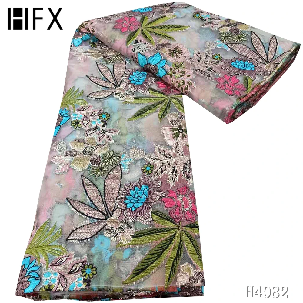 

HFX 2020 highend Brocade Jacquard Lace Fabric French Lace Fabric High Quality African Nigerian Lace Fabric For Party Dress H4082