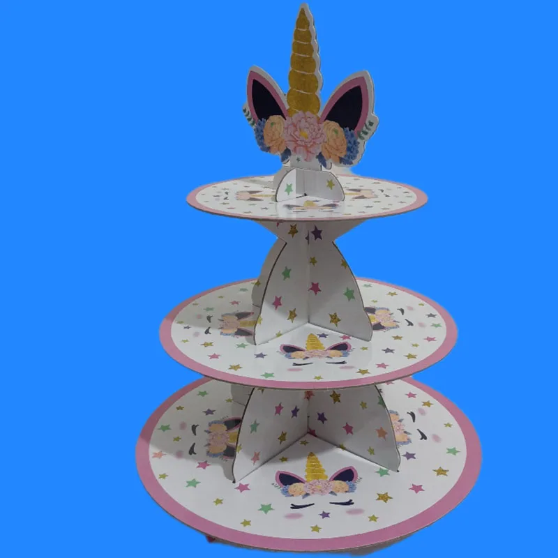 3 яруса подставка для торта круглый розовый Золотой Единорог Дисплей Держатель