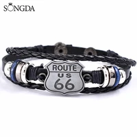 songda vintage us route 66 multilayer beaded leather bracelet for men and women jewelry quality braided bracelet decoration gift