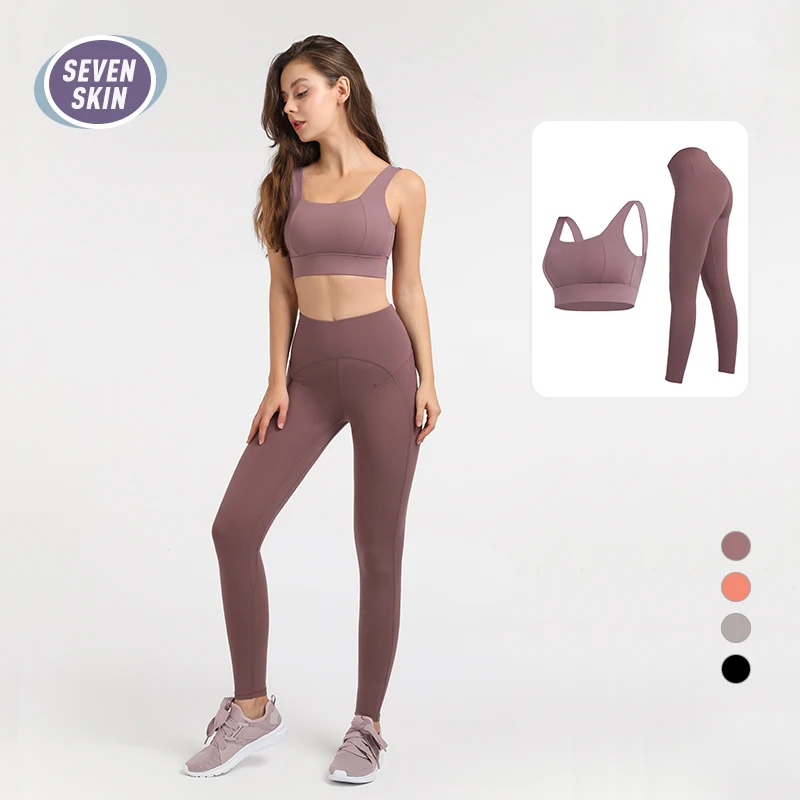 

SEVEN SKIN Seamless Yoga Set Women Fitness Sportswear Gym Workout Sleeveless Crop Top High Waist Leggings+Sport Bra Sports Suits