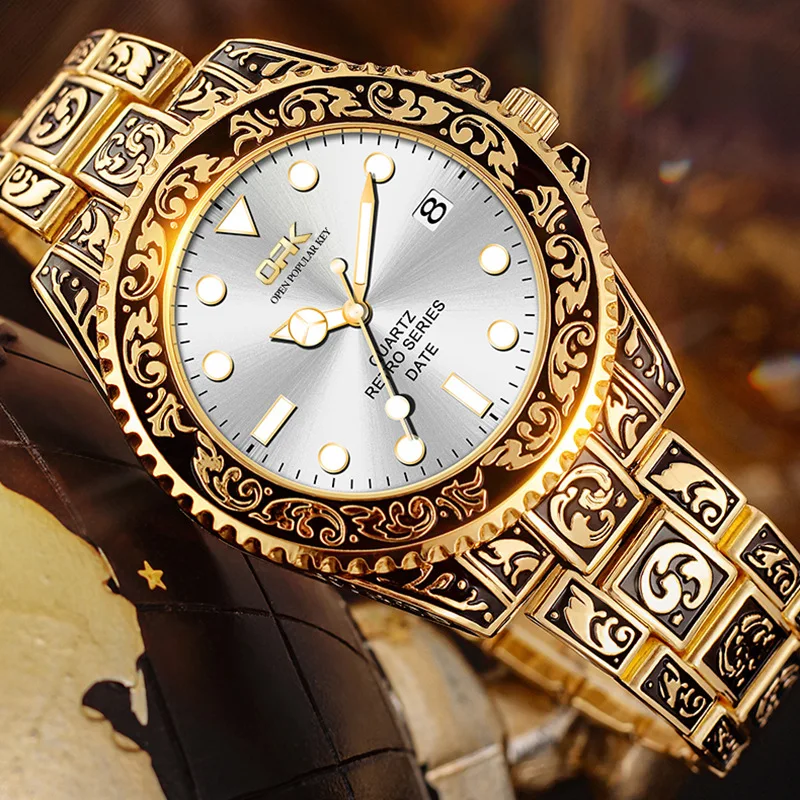 

watch Fashion trend Luminous student Quartz watches Casual Business calendar water proof Men's watch Three-dimensional relief